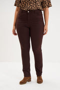 Women's Dark Brown High-Waist Stretch Straight Pants