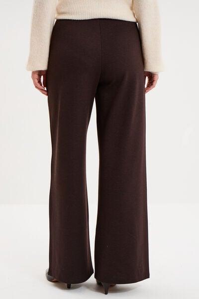 Women's Dark Brown Elasticated-Waist Fluid Wide-Leg Pants