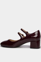 Women's Burgundy Patent Double-Strap Mary Jane Heels