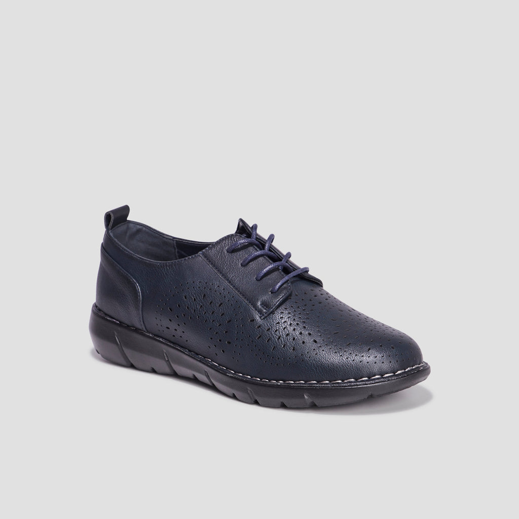 Derbies à lacets compensées bleu marine femme - 1