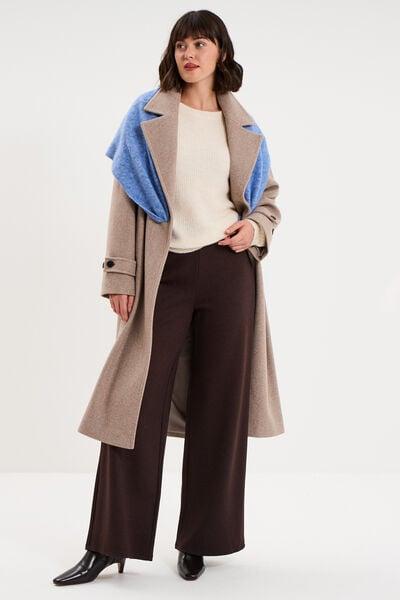 Women's Dark Brown Elasticated-Waist Fluid Wide-Leg Pants
