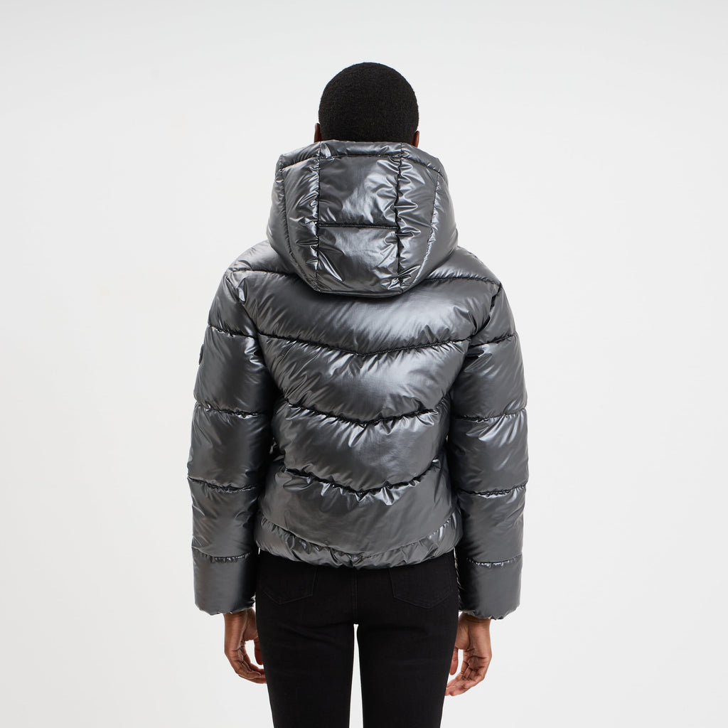 Doudoune à capuche gris argent femme - 2