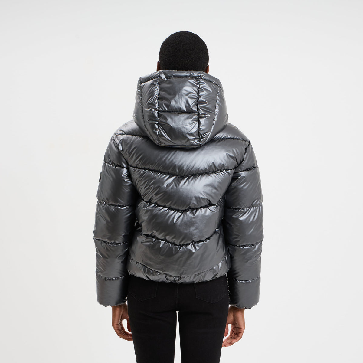 Doudoune à capuche gris argent femme - 2