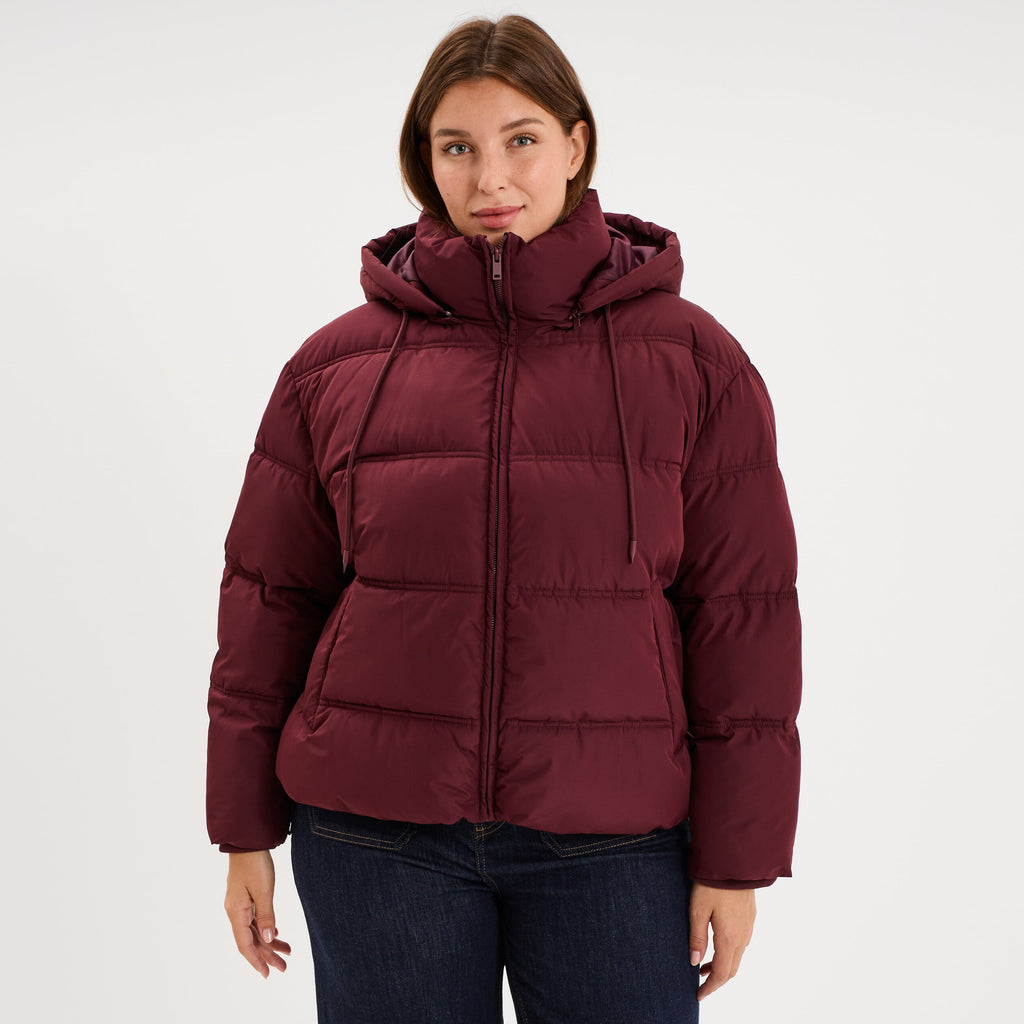 Doudoune à capuche oversize zippée violet foncé femme grande taille - 1