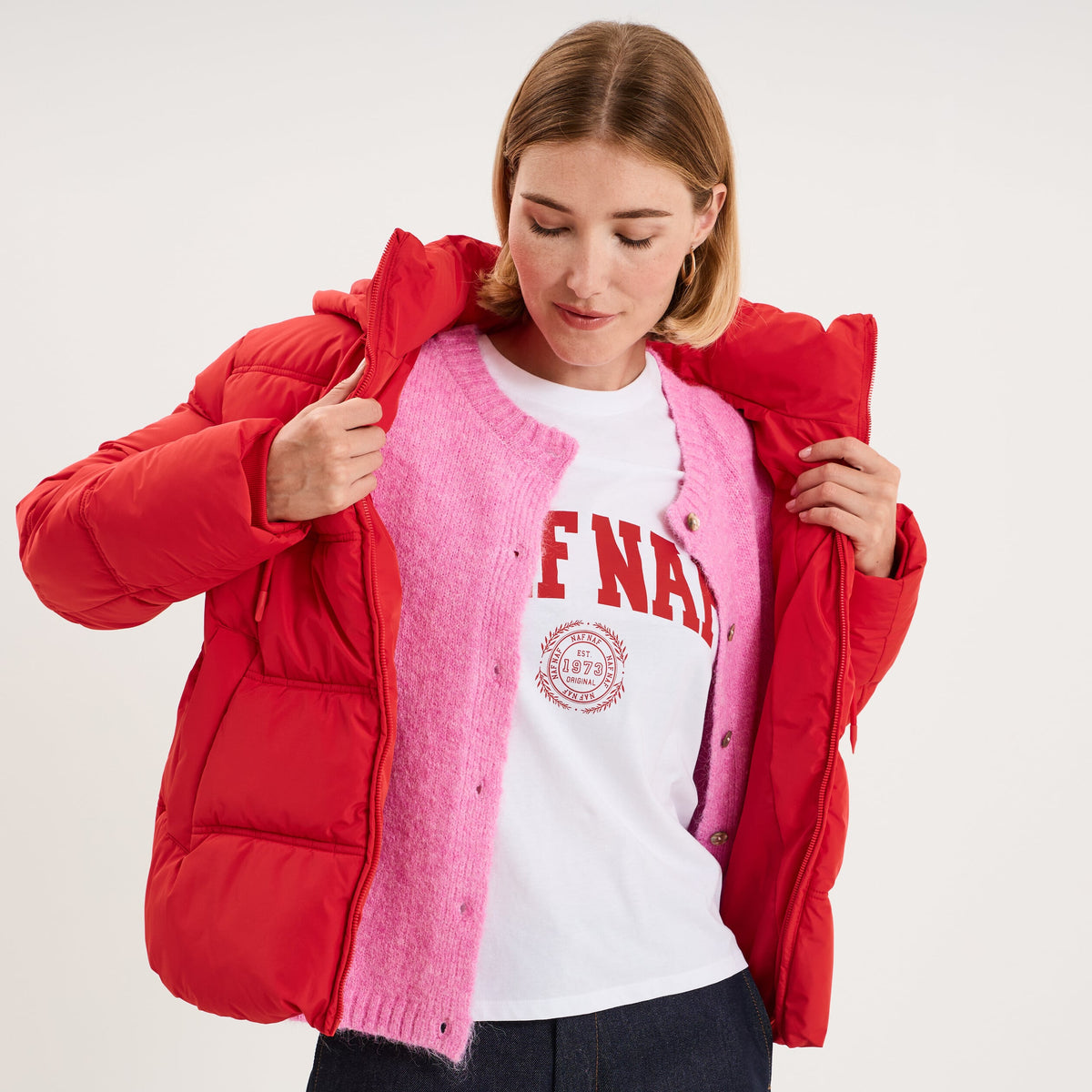 Doudoune à capuche zippée femme rouge femme - 1