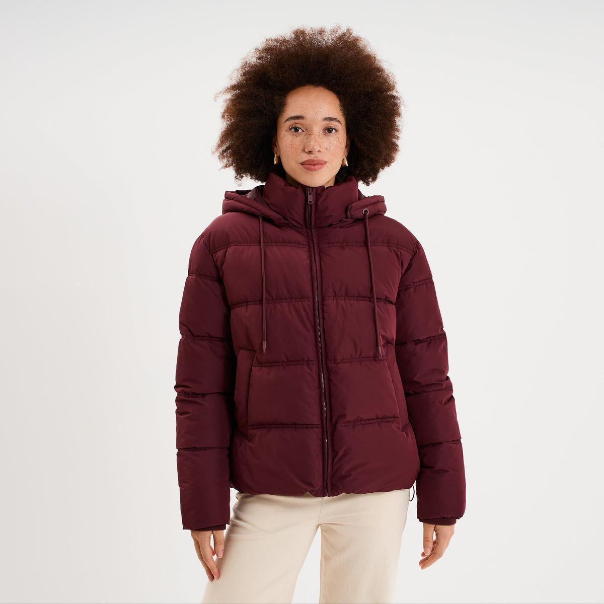 Doudoune à capuche zippée femme rouge femme - 5