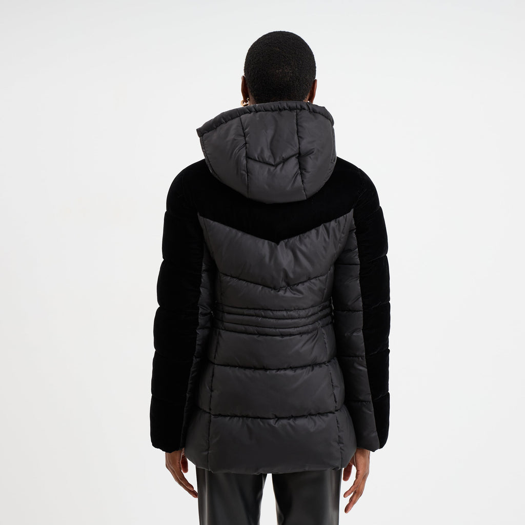 Doudoune bi-matière effet velours noir femme - 2