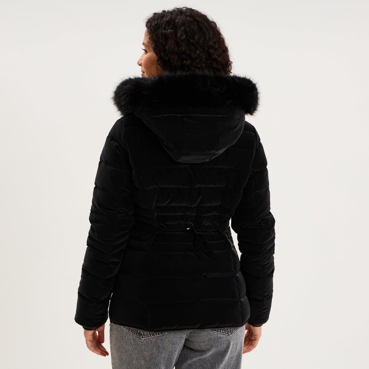 Doudoune courte capuche fausse fourrure noir femme - 2