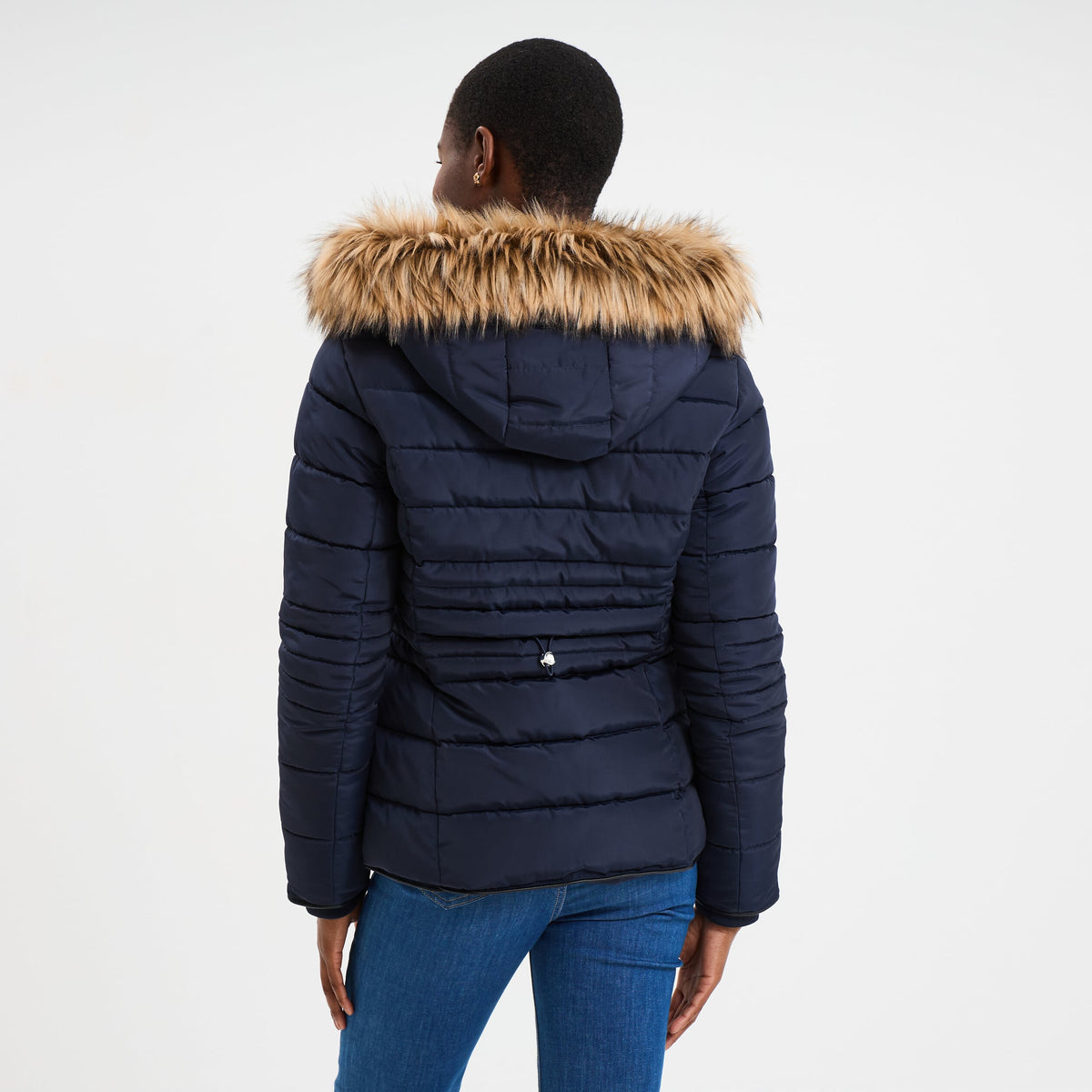 Doudoune courte cintrée à capuche bleu foncé femme - 2