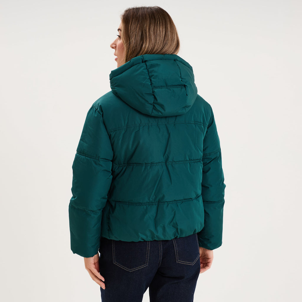 Doudoune courte droite doublée à capuche vert foncé femme - 2