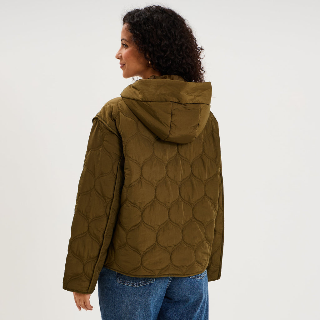 Doudoune courte matelassée à capuche beige femme - 2