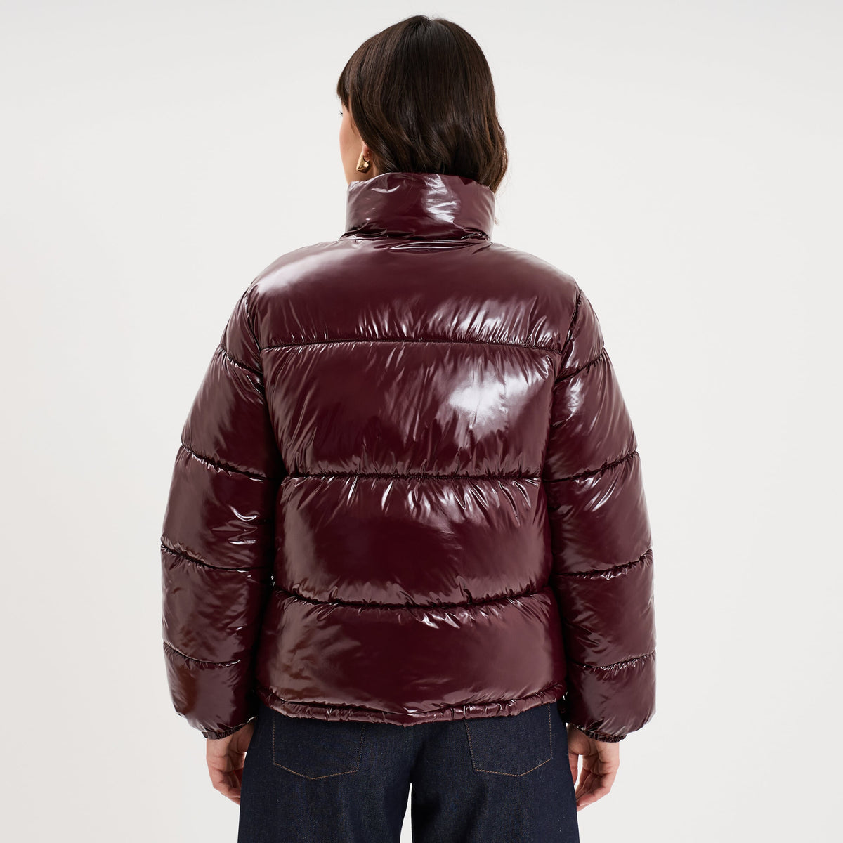 Doudoune courte oversize col montant violet foncé femme - 2