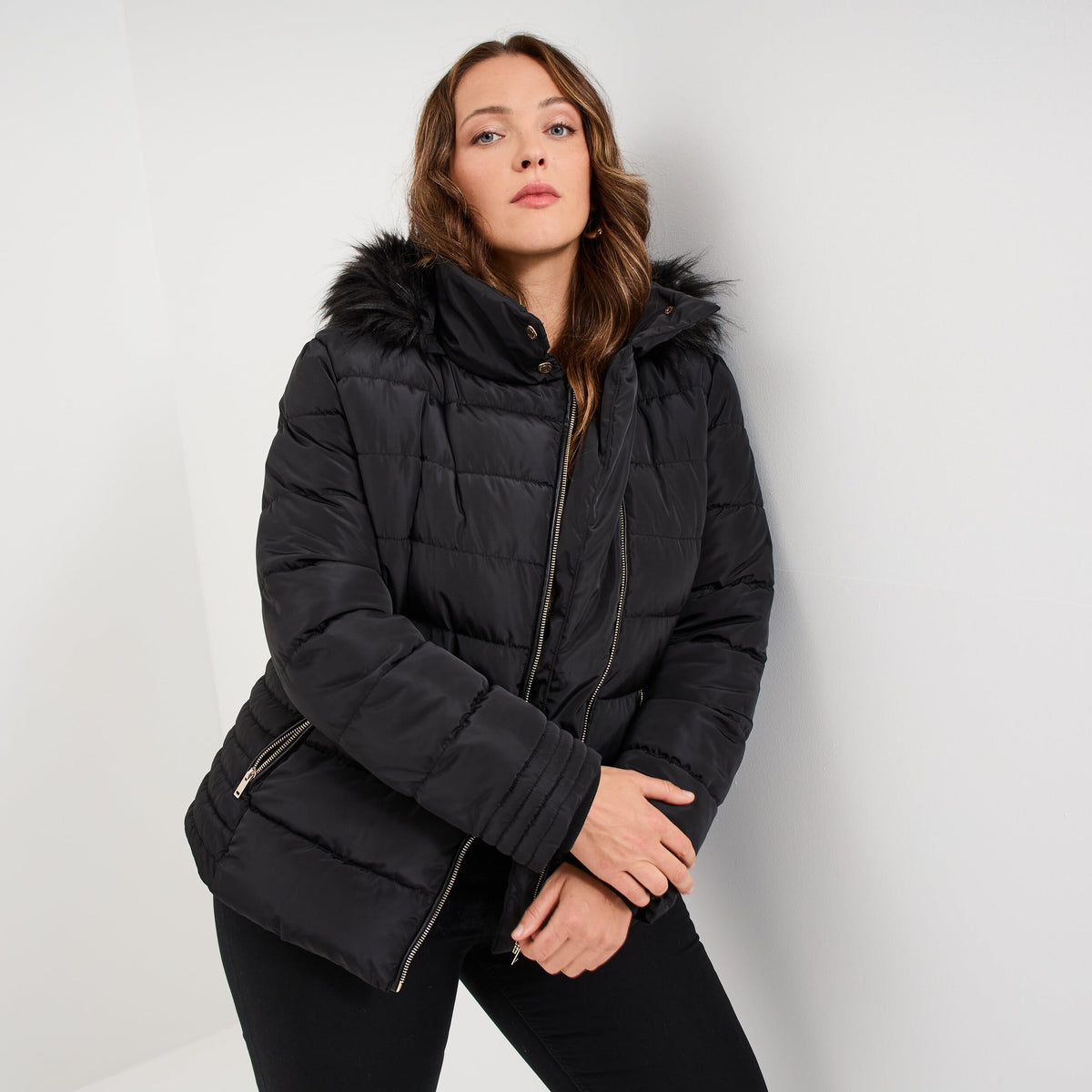 Doudoune déperlante à capuche noir femme grande taille - 1