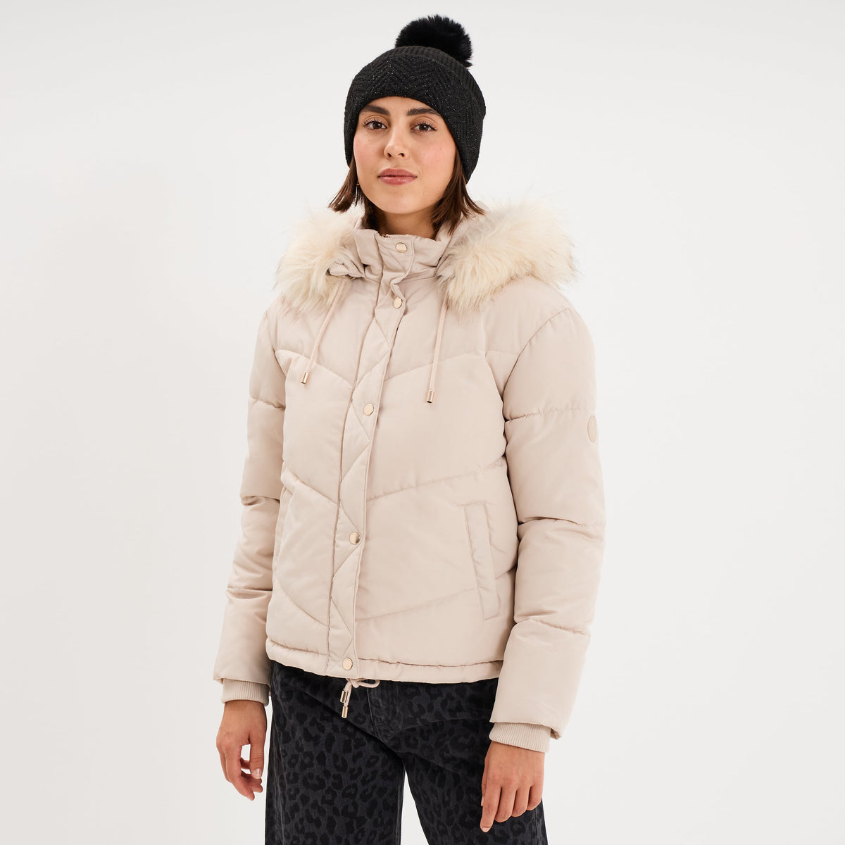 Doudoune doublée capuche fausse fourrure noir femme - 3