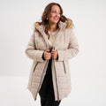 Doudoune longue à capuche beige femme grande taille - 1