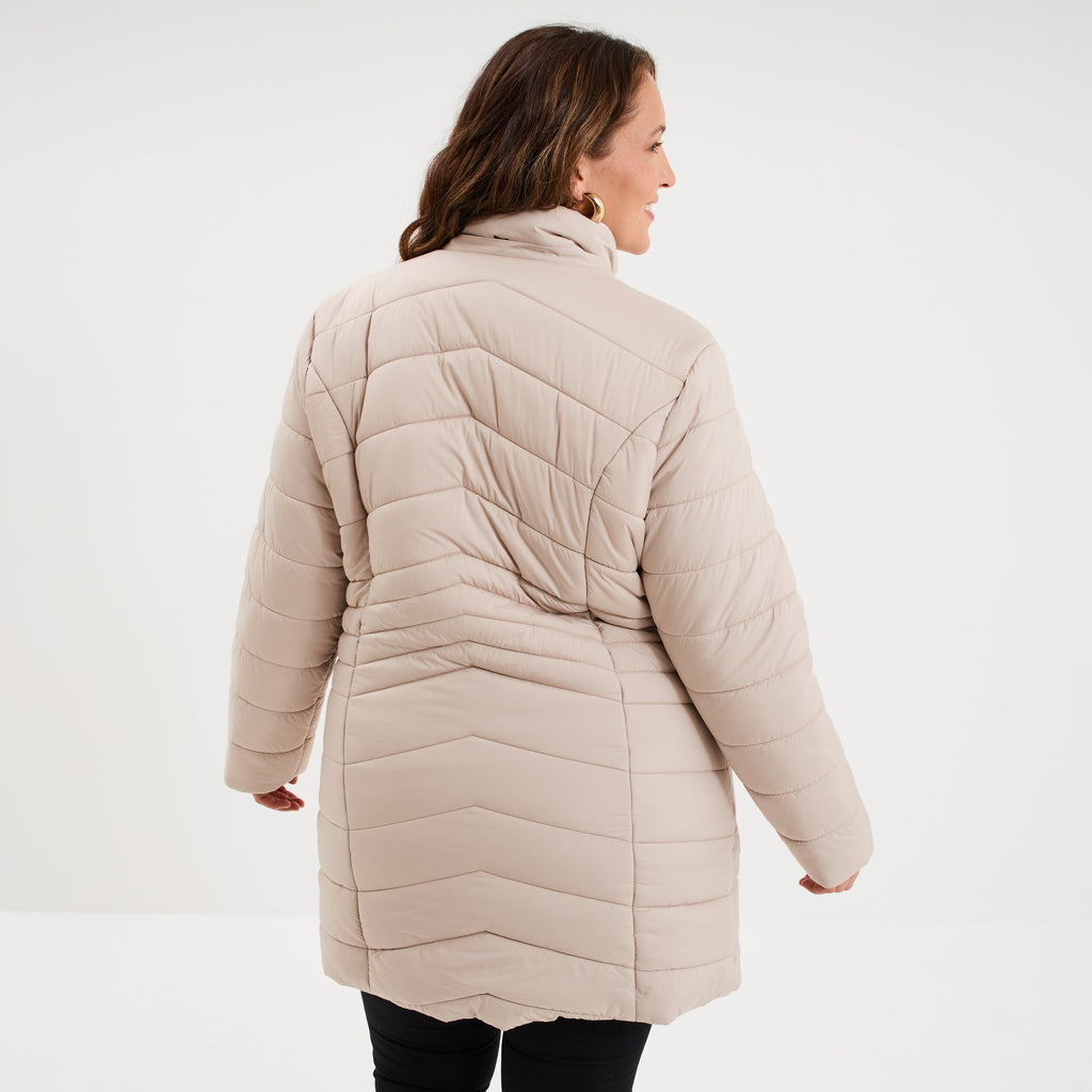 Doudoune longue à capuche beige femme grande taille - 2
