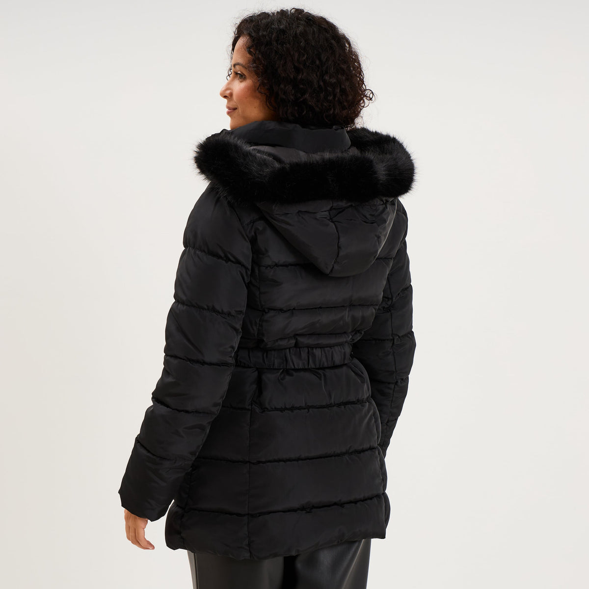Doudoune mi-longue ceinturée à capuche gris clair femme - 6