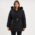 Doudoune mi-longue ceinturée à capuche noir femme grande taille - 1