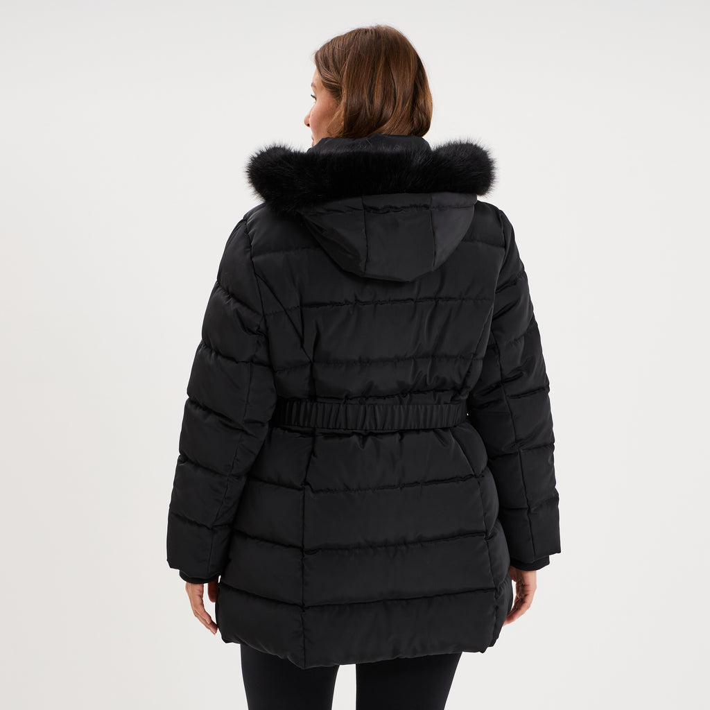 Doudoune mi-longue ceinturée à capuche noir femme grande taille - 2