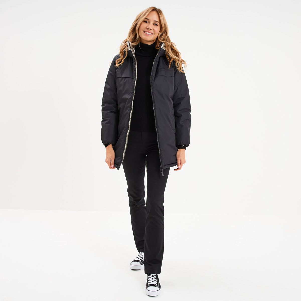 Doudoune réversible à capuche noir femme - 1