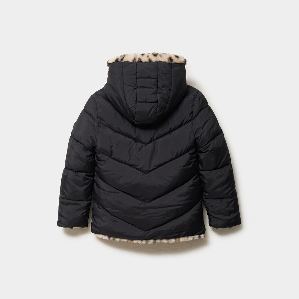 Doudoune réversible fourrée à capuche noir fille - 2