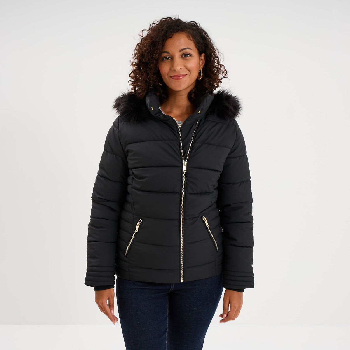 Doudoune simili cuir à capuche sable femme - 3