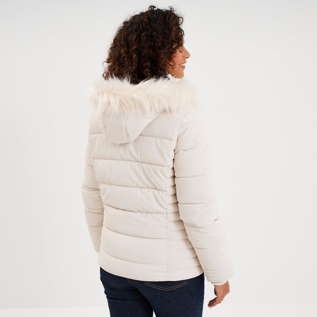 Doudoune simili cuir à capuche sable femme - 2