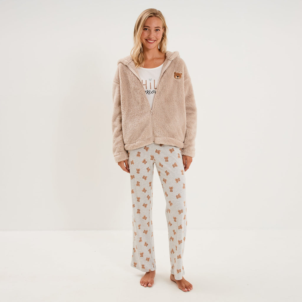 Ensemble pyjama 3 pièces veste polaire ecru femme - 1