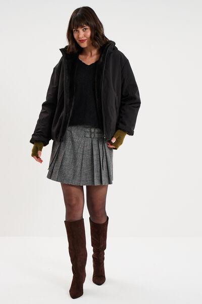 Women's Black Reversible Faux-Fur Hooded Parka