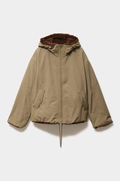 Women's Khaki Reversible Faux-Fur Hooded Parka