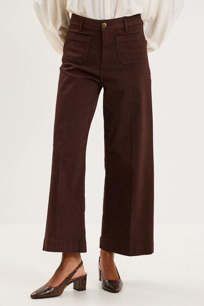 Women's Dark Brown Cropped Wide-Leg Pants with Patch Pockets