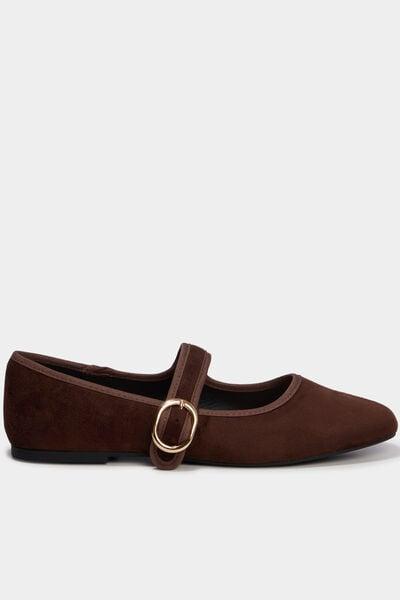 Women's Dark Brown Suede Mary Jane Ballet Flats