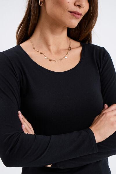 Women's Black Cotton Crew-Neck Long-Sleeve T-Shirt