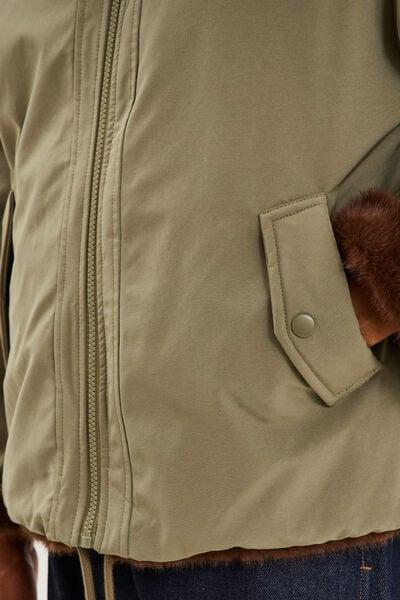 Women's Khaki Reversible Faux-Fur Hooded Parka