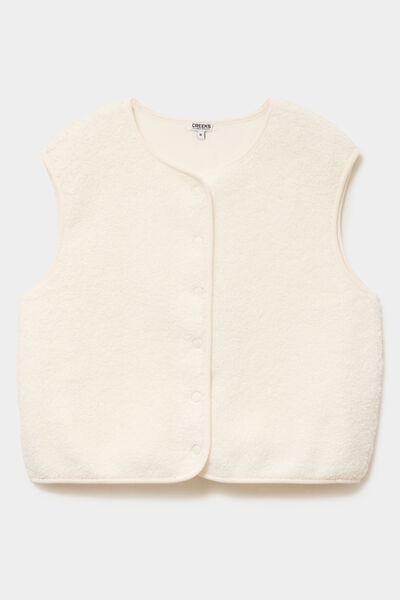 Women's Ecru Fleece-Effect Sleeveless Gilet