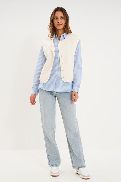 Women's Ecru Fleece-Effect Sleeveless Gilet