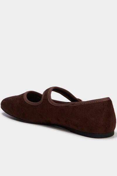 Women's Dark Brown Suede Mary Jane Ballet Flats