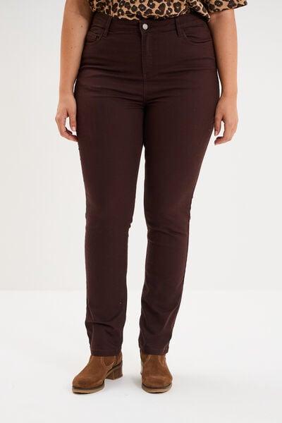 Women's Dark Brown High-Waist Stretch Straight Pants