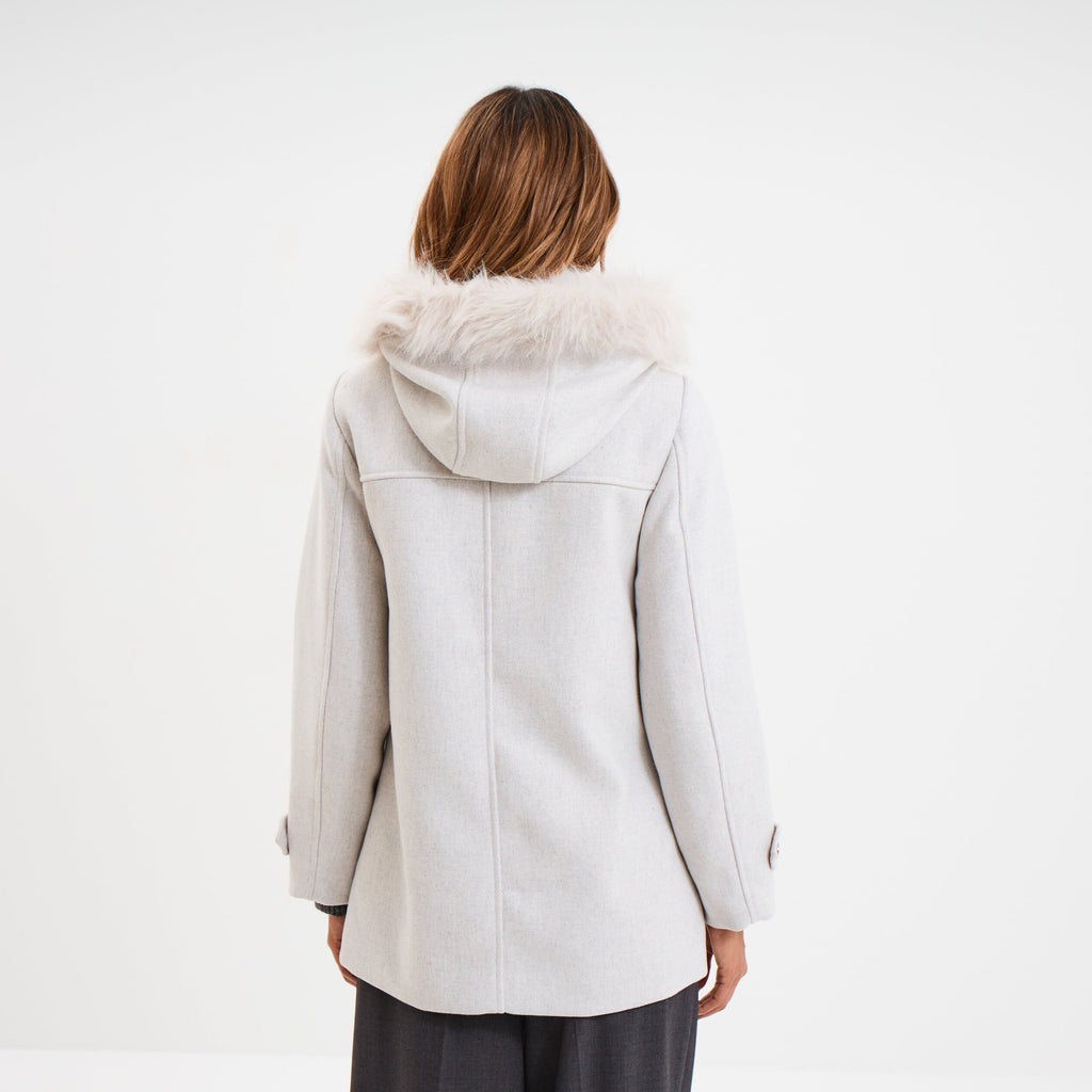 Manteau à capuche fausse fourrure gris clair femme - 2