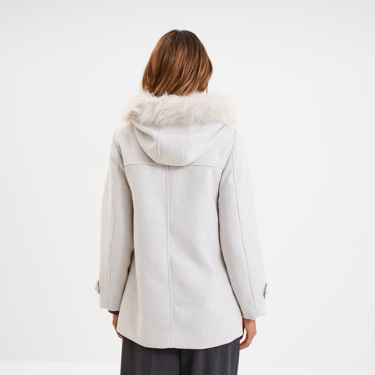 Manteau à capuche fausse fourrure gris clair femme - 2