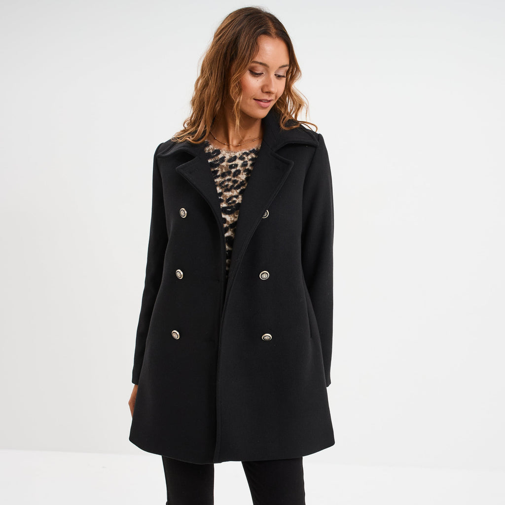 Manteau caban double boutonnage noir femme - 1