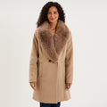 Manteau col fausse fourrure amovible taupe femme - 1