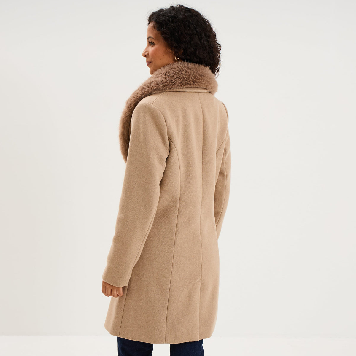 Manteau col fausse fourrure amovible taupe femme - 2