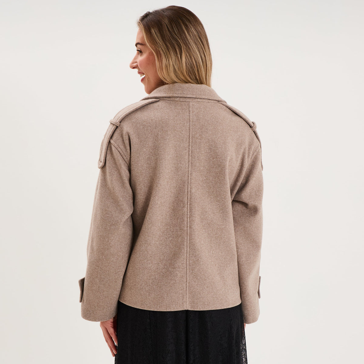 Manteau court boutonné beige femme - 2