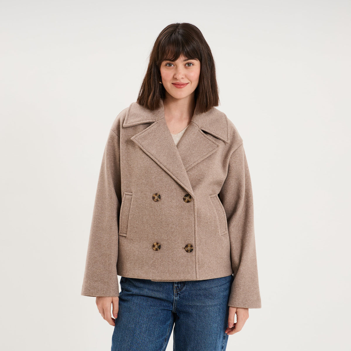 Manteau court double boutonnage noir femme - 5