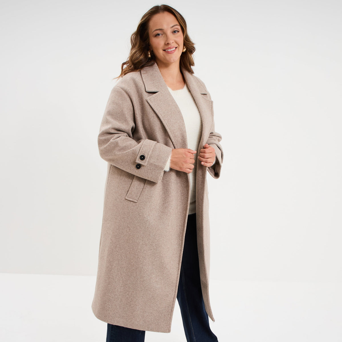 Manteau double boutonnage beige femme grande taille - 1