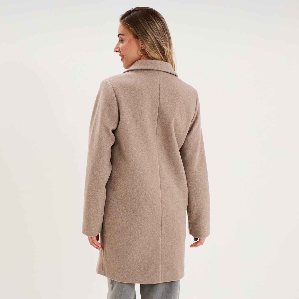 Manteau droit long boutonné beige femme - 2