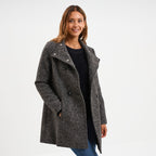 Manteau droit mi-long col montant doublé gris foncé femme - 1