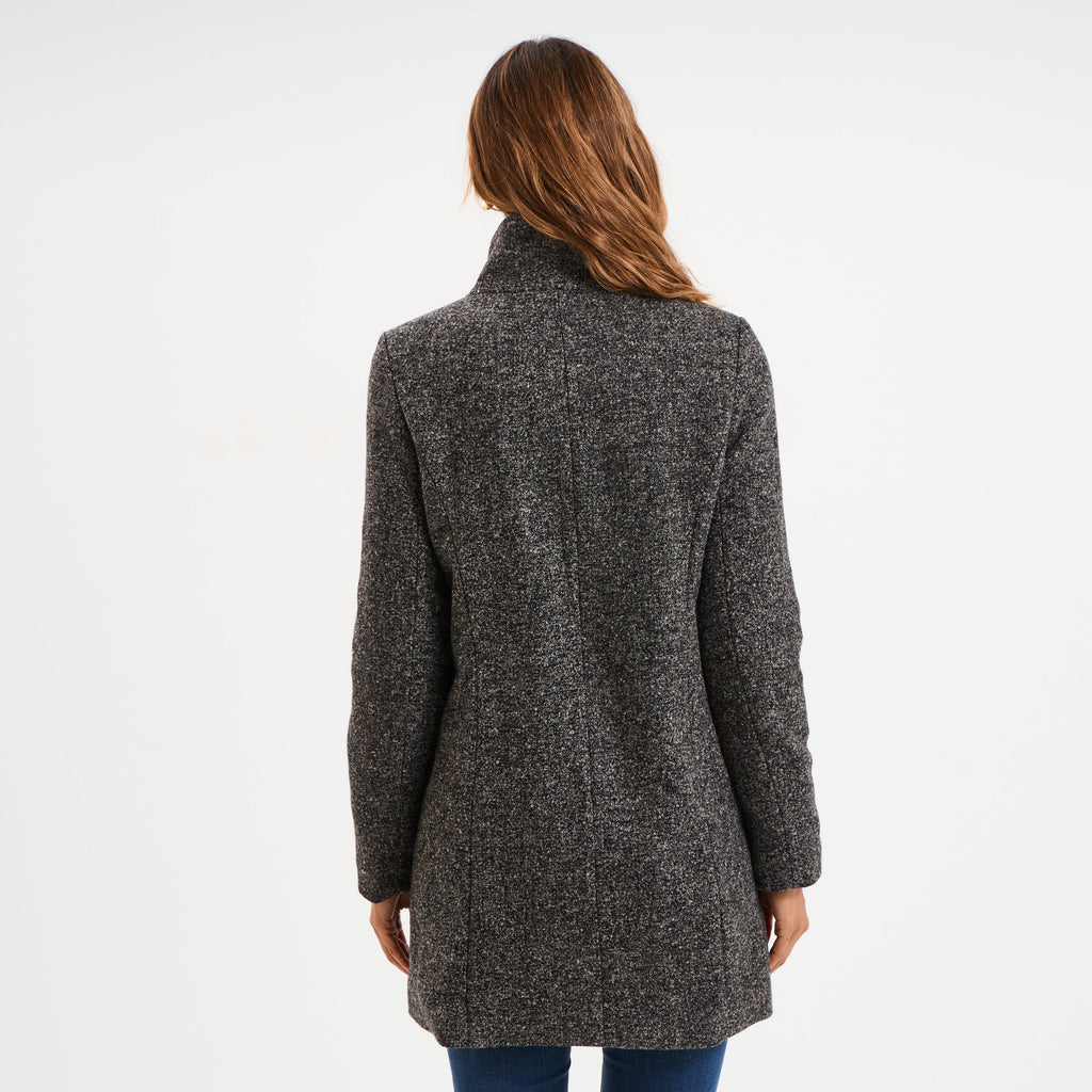 Manteau droit mi-long col montant doublé gris foncé femme - 2