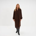 Manteau long boutonné marron foncé femme - 1